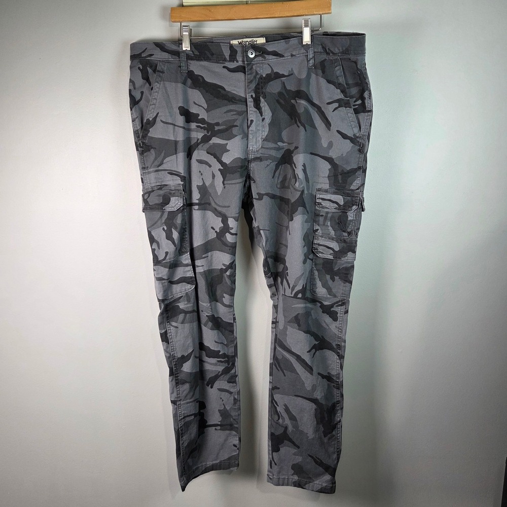 Wrangler Authentics Cargo Pants Mens 40x29 Grey Camo Excellent Utility Tactical